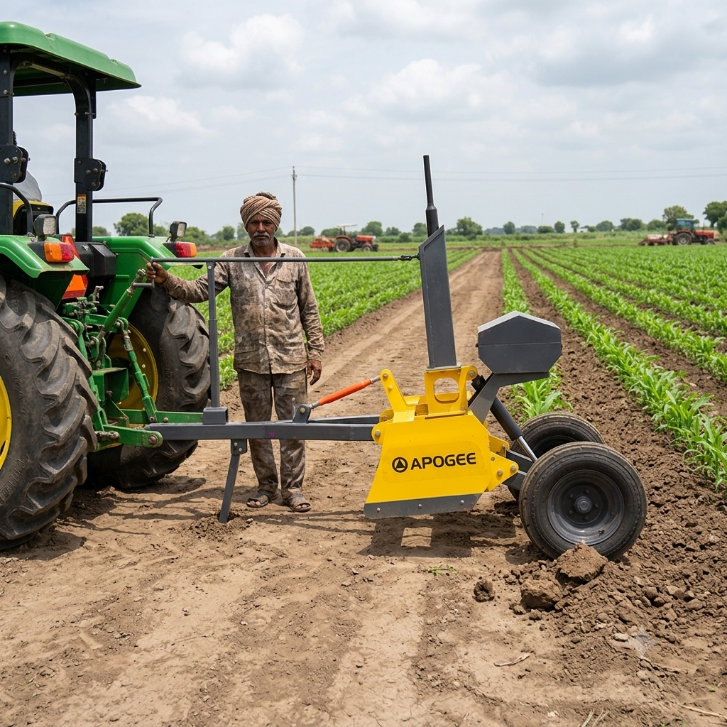 Farmer with Apogee precision equipment and tractor in crop field